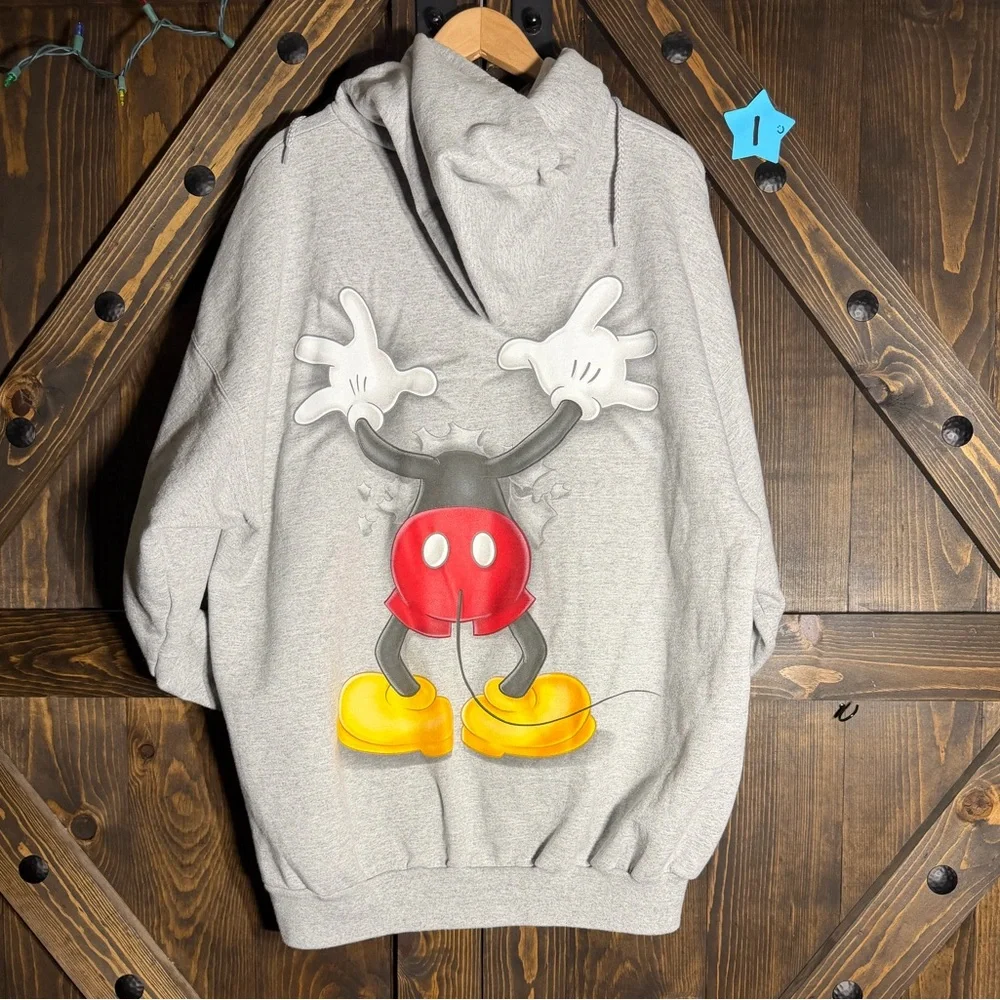 Disneyland Resort Mickey Hoodie Gray Back Graphic Size 2XL Hanes